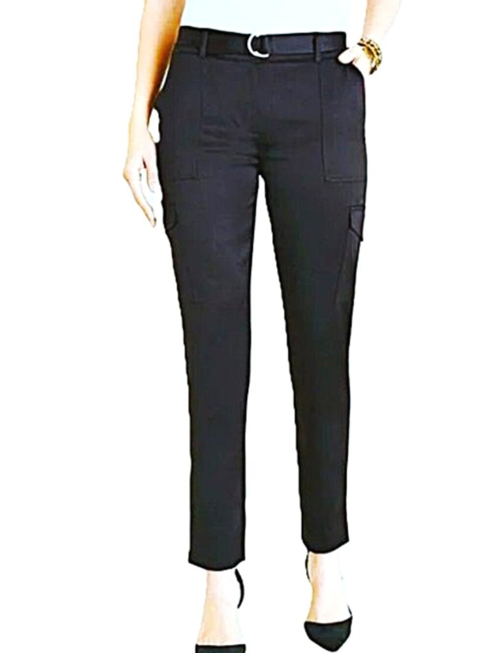 Chico's Black Satin Ankle Cargo Pants size 2.5 NWT